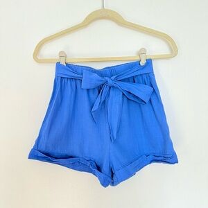 Blue High Waist Shorts with Tie-Waist